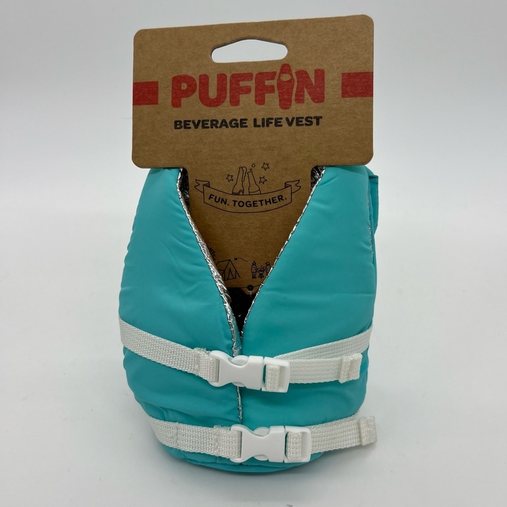 Puffin Drinkware Cooler Teal Life Vest Jacket Can Bottle Drink Insulated Coozie